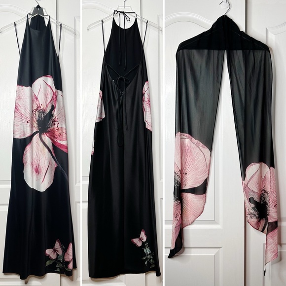 Alice + Olivia Montana Floral Tie-Back Halter Maxi Gown Size 0 NWT - Picture 6 of 17